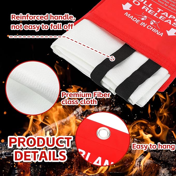 Macarrie 6 Pack 39” x 39” Fire Blanket Emergency for Home and Kitchen Safety Suppression Blanket Fiberglass Fireproof Survival for Fireplace Car Office Camping (Red)