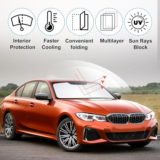 Windshield Sun Shade Custom Fit 2013 2014 2015 2016 2017 2018 BMW 3 Series/F30/F31/F80/M3 Accessories Foldable Sunshade Sun Blocker Front Window Shades Covers Keep Car Cooler