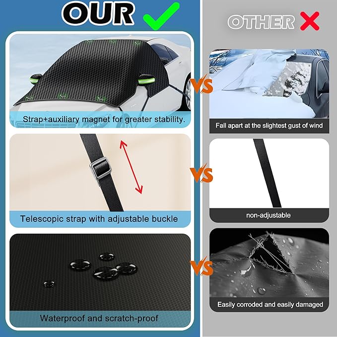 Large Car Windshield Cover for Ice and Snow - Automotive Windshield Snow Covers with Side Window & Rearview Mirror Protector, Winter Magnetic Car Anti-Snow Cover, Universal for Most Cars,Sedan,SUV