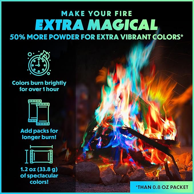 Magical Flames Fire Color Packets (Ultimate 12 Pack), Vibrant Multi-Color Fire for Fire Pits, Campfires, Bonfires & Fireplaces - Camping Essentials & Outdoor Party Accessories