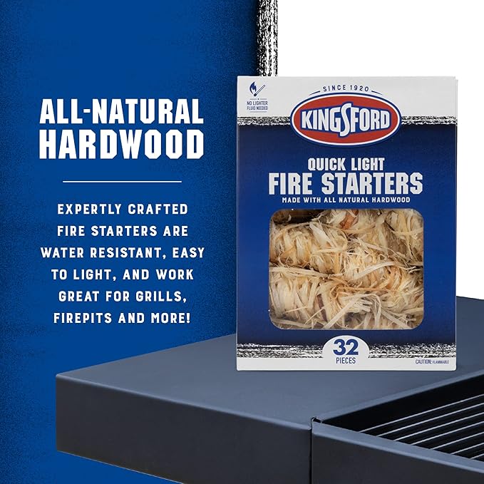Kingsford Quick Light Fire Starter Rolls,All Natural Hardwood with Paraffin, Water Resistant and Easy Lighting for Charcoal, Pellet Grills, Smokers, Campfires, Outdoor Fireplaces, 32 Count (Pack of 2)