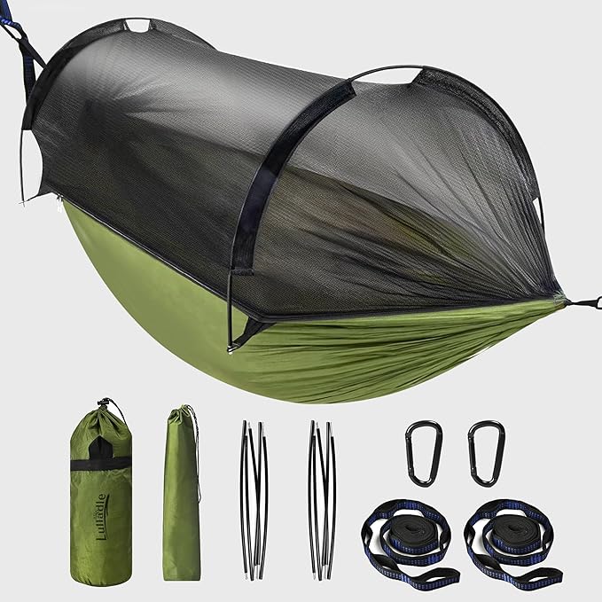 Lulladle Camping Hammock - (Double/Single) Hammock Portable with Tree Straps and with Mosquito Net，Nylon Hanging Hammock Easy Setup and Pack for Outdoor, Hiking and Backyard