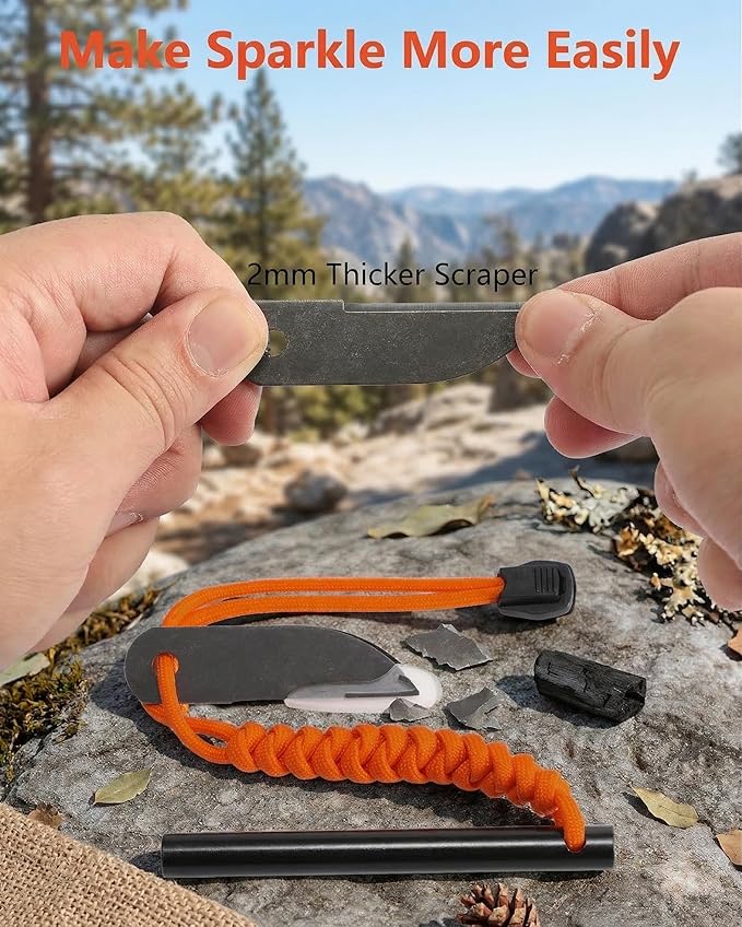 VVAAGG Flint and Steel Fire Starter: 3/8" 4 Inch Ferro Rod Magnesium Rods Survival Tool with Paracord Handle