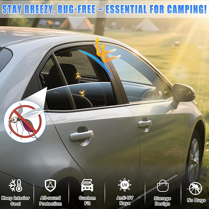 ZATOOTO Car Window Shades Toyota Corolla 2019-2024 for Rear Window | Car Window Covers for Baby & Pets | Blocks 99% UV Rays & Heat | Breathable Mesh Sunshade | Bug-Free Protection for Camping & Travel