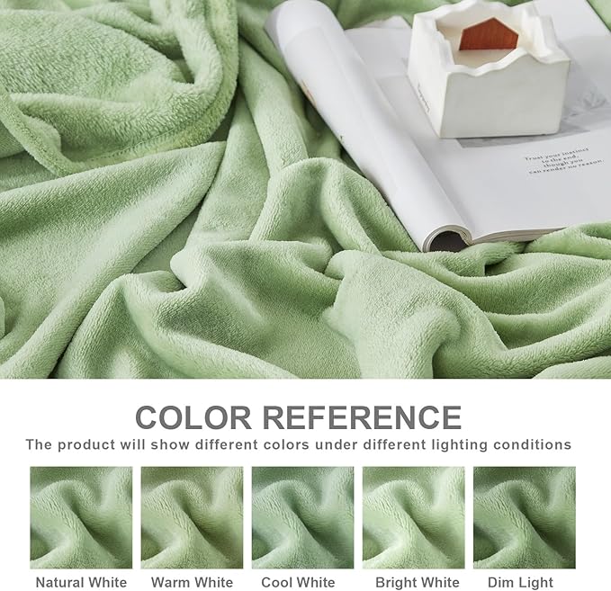 Hansleep Fleece Sage Green King Blanket, Super Soft Flannel Fuzzy Plush Cozy Blanket for All Seasons, Sage Green, King 90x108 Inches