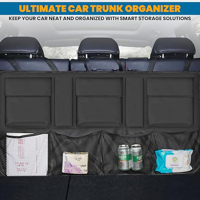 EcoNour Backseat Trunk Organizer | 42 x20 Inches Car Storage with 9 Spacious Pockets | Waterproof, Heavy-Duty Hanging Organizer for SUVs, Trucks & Hatchbacks | Space-Saving, Foldable & Easy to Install