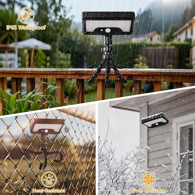 Solar Motion Lights Outdoor with Flexible Octopus Tripod, USB & Solar Powered Motion Sensor Lights with 92 LEDs, IP65 Waterproof Motion Activated Light for Fence, Camping (2 Pack, Warm Yellow)