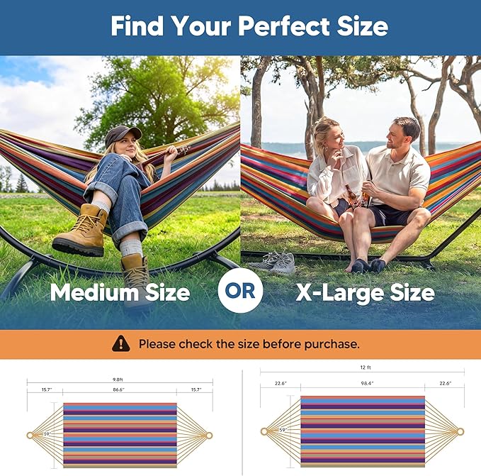 SUNCREAT Outdoor Double Hammock, Portable Tree Colorful Hammock, Colorful Stripes
