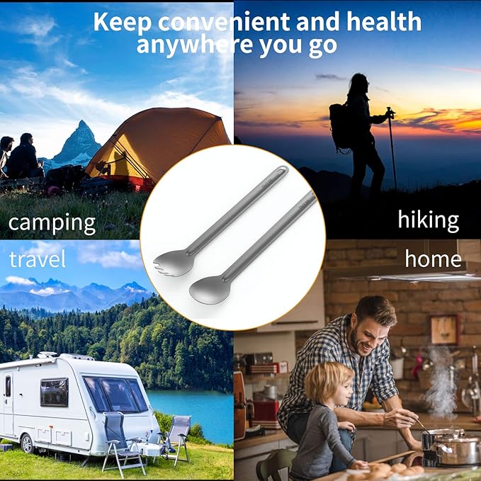 OUTXE Ultralight Titanium Long Handle Fork and Spoon Set