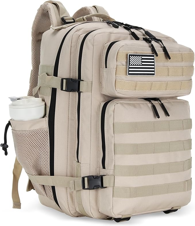 Lovelinks21 45L Tactical Assault Backpack 3 day assault pack with Molle Waterproof backpack Rucksack for Tactical Backpacks (Light Khaki)