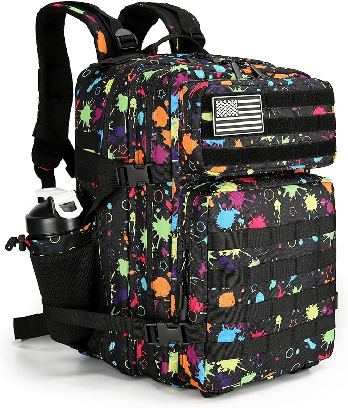 Lovelinks21 Tactical Assault Backpack - 45L 3 Day Assault Pack with MOLLE, Waterproof Rucksack - Fluorescent Tie Dye