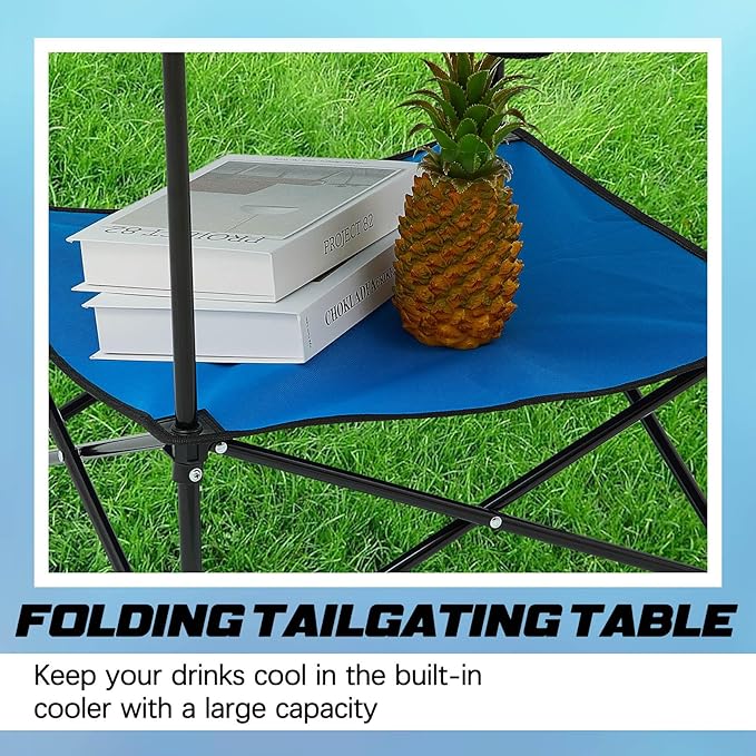 Soaoo 2 Pcs Folding Camping Table with 4 Mesh Cupholders 2 Tier Portable Folding Table Round Lightweight Fabric Compact Carrying Case Beach Table for Summer Outdoor Tailgating Fishing Hiking