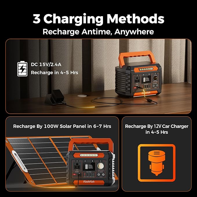 FF Flashfish Solar Generator With Solar Panel, 144.3Wh/39000mAh Electri Generator With 60W Solar Panel with, Emergency Power Supply with AC/DC/USB/Type C/LED Lights for Camping, Home, Power Outage