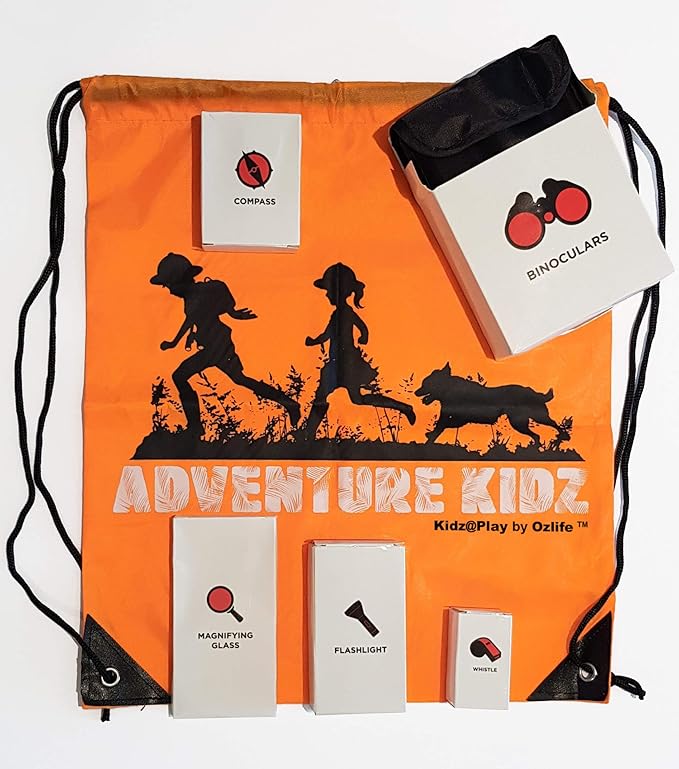 Adventure Kidz - Outdoor Exploration Kit, Children’s Toy Binoculars, Flashlight, Compass, Whistle, Magnifying Glass, Backpack. Great Kids Gift Set for Camping, Hiking, Educational and Pretend Play.