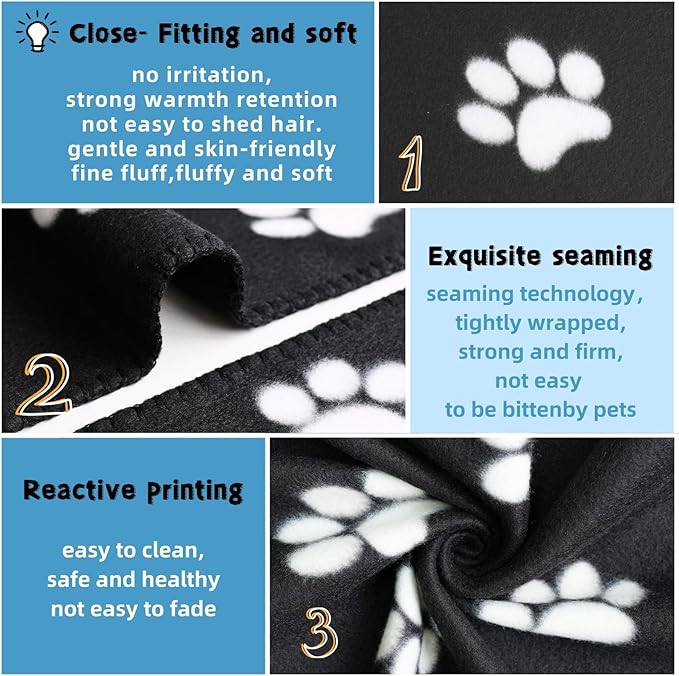 ZYFZCYBL Fleece Throw Blankets Lightweight Warm Soft Cozy Pet-Friendly Bulk Fleece Throw Blanket Solid for Home Bed, Sofa，Office,Gifts, Couch (Pack of 6-50 x 60 inch，Black White Paw Print)