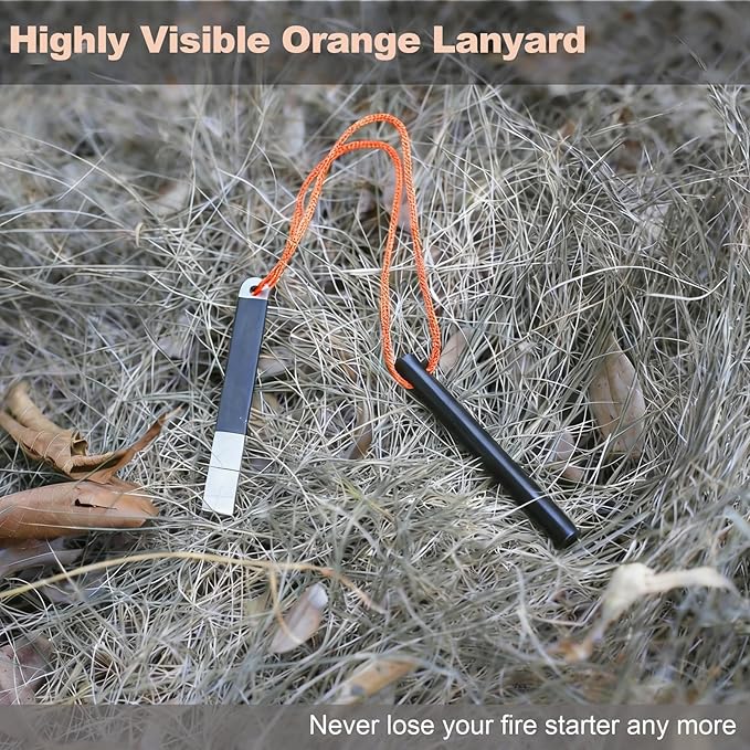4" Portable Pocket Waterproof Ferrocerium Ferro Rod Fire Starter Survival Tool, Flint and Steel Magnesium Camping Emergency Fire Starters Kit with Striker, Outdoor Campfires Stick Firestarter