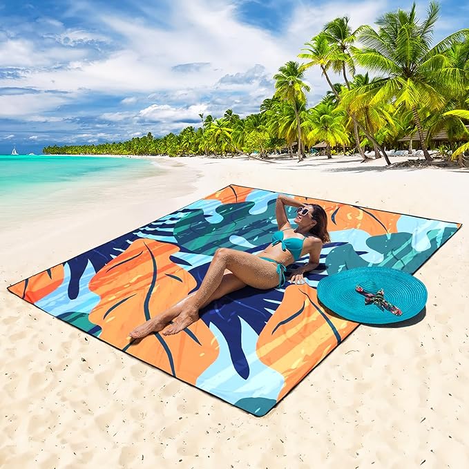 HIHOHO Beach Blanket Waterproof Sandproof Extra Large Beach Mat 79" X 83"/120"x108"for 1-8 Adults Quick Drying Durable Outdoor Picnic Mat for Beach Travel Camping Hiking