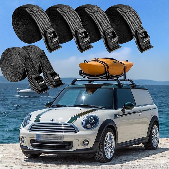 WEDAMER 6 Pack Kayak Tie Down Straps 16.4Ft Cam Buckle Tie Downs Adjustable Kayak Strap for Trucks Motorcycles Boat RV, Ratchet Lashing Straps for Roof Rack Trailer Cargo Packing Securement 1" x 16.4'