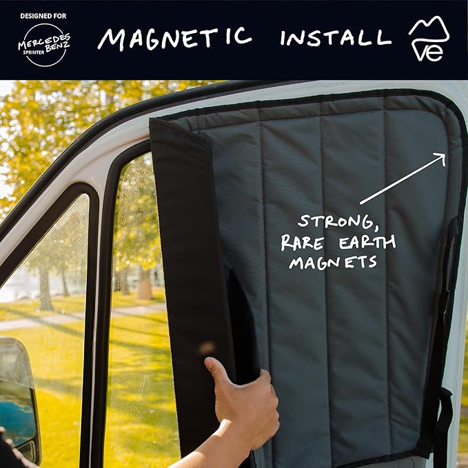 VanEssential Insulated Magnetic Blackout Front Door Window Covers (Pair) Designed for Mercedes-Benz NCV3 (Van Years 2007 to 2018) - Cool Gray