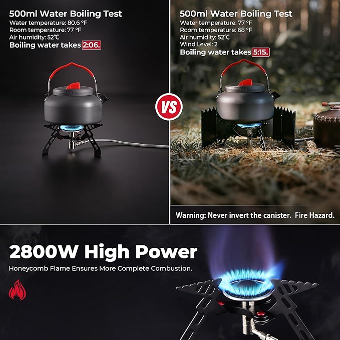 Alocs 2800W Backpacking Stove, Portable Camping Stove with Ignition, Mini Camp Stove with Butane Adapter, Foldable Gas Stove with Carry Bag for Outdoor Cooking, Hiking, Picnic, Emergency use