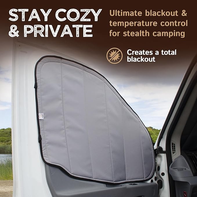 Living in a Bubble Insulated Blackout Front Window Covers (Pair) for Ford Transit Van Year 2015-2026