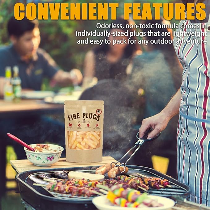 60 Pack Fire Plugs, Weatherproof Fire Starters for Emergencies, Survival, Campfires, Fire Pits, Charcoal Grill, Long Burn Time