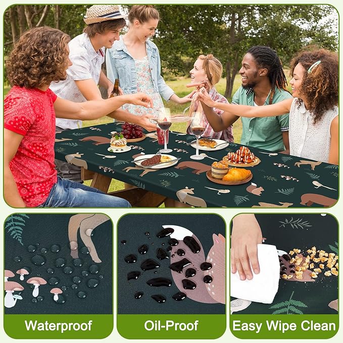 Picnic Table Cover with Bench Covers Portable Table Cloth Built-in Storage Pocket Fitted Tablecloth with Elastic Edges Waterproof Camping Essentials for Indoor Outdoor Rv,72in,Dark Green