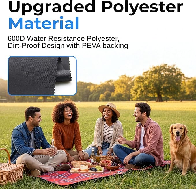 scuddles Extra Large Picnic Blanket – 59" x 53" Waterproof & Sandproof Outdoor Mat with Soft 3-Layer Comfort, Foldable Design & Carry Strap for Beach, Camping, Travel, Parks & Family Picnics
