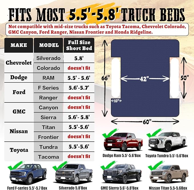 Umbrauto Truck Bed Air Mattress for 5.5'-5.8' Full Size Short Truck Beds, Inflatable Pickup Sleeping Pad for Outdoor Camping with Pump and Pillows, Navy