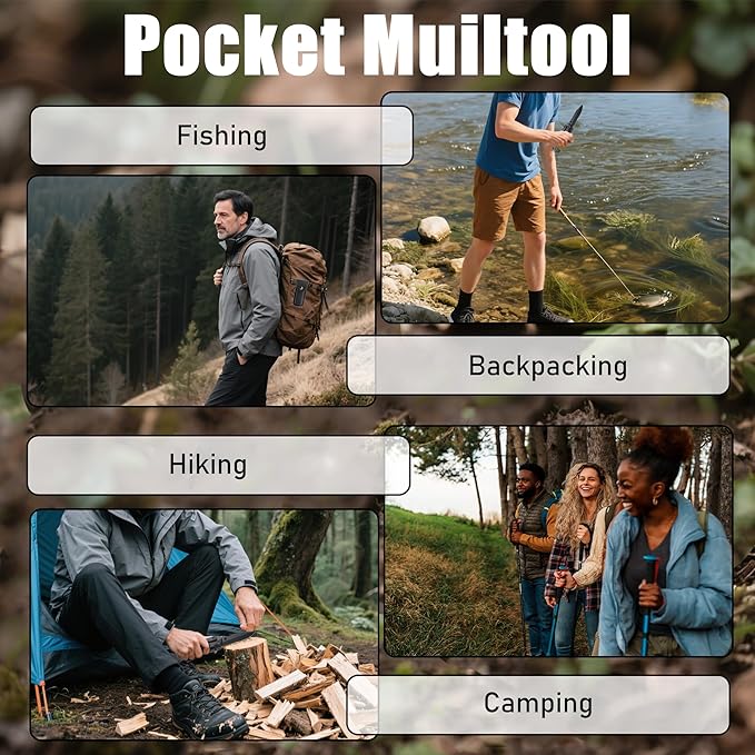 Leopcito Multitool Knife with Nylon Pouch, 22 in 1 EDC Multi Tools with Fire Starting Sticks, Bottle Opener, Whistle, Pocket Knife and Window Breaker, Perfect for Survival, Outdoor and Everyday Use