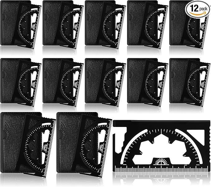 Cholemy 12 Pcs Credit Card Wallet Multitool 46 in 1 Metal Stainless Steel Survival Pocket Tool Multipurpose Bottle Opener Bulk for Men Christmas Stocking Stuffer Gift(Black,Chic Style)