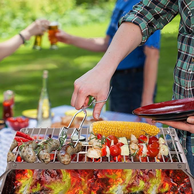 REDCAMP Large Folding Campfire Grill Grate, 304 Stainless Steel Heavy Duty Portable Camping Grill with Carrying Bag for Outdoor Cooking Backpacking Hiking Picnics BBQ