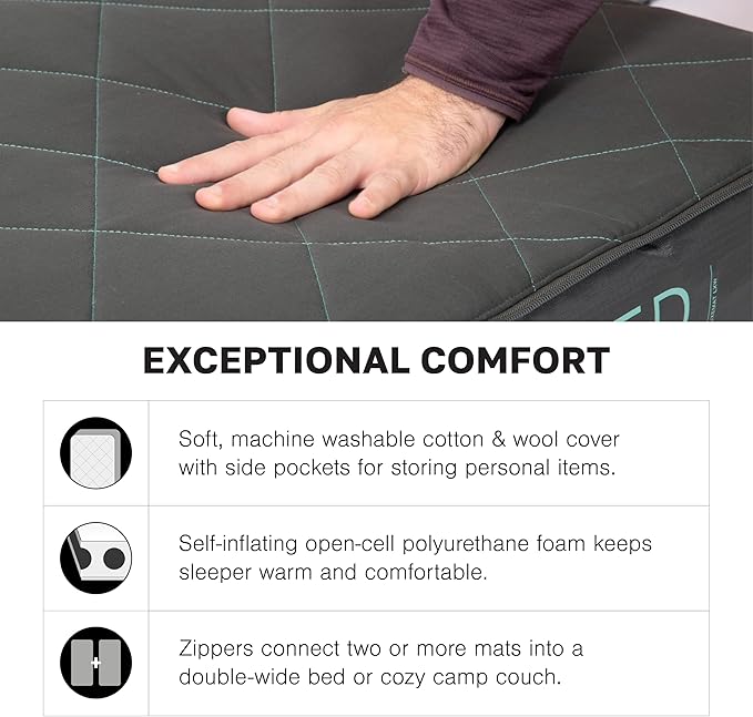 Exped LuxeMat Single MW - Self Inflating Luxury Sleeping Mat, 4” Foam Pad, Pump Included