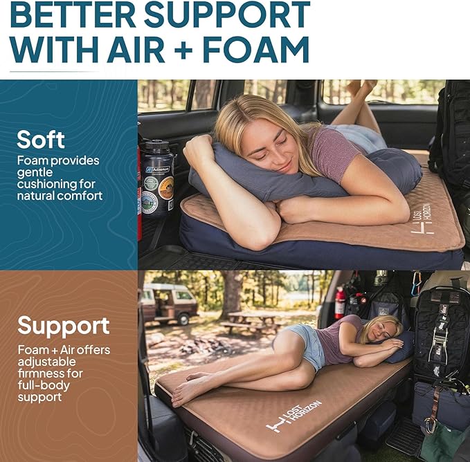 Lost Horizon Air & Foam Camping Mattress, Self-Inflating Sleeping Pad, 4.5" Thick, with Pump Sack, Twin