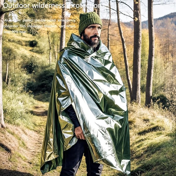 Emergency Mylar Thermal Blankets: Portable Space Blanket, Camping, Bug Out Bag. (Green)