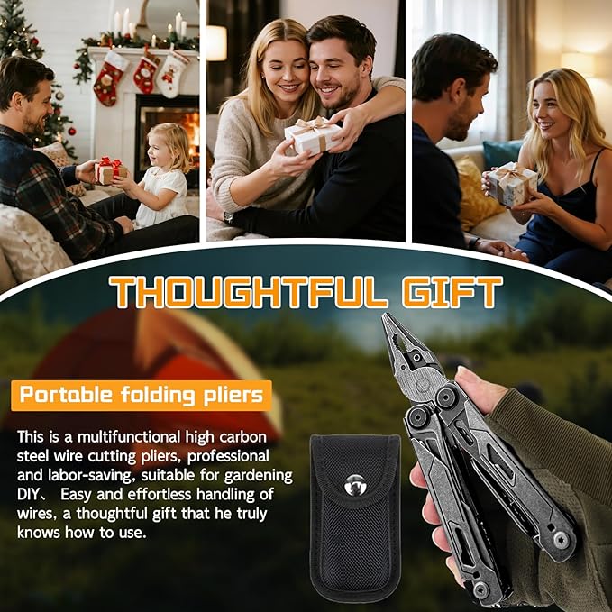 34-in-1 Multitool Pliers with Scissors,Bottle Opener, Allen Wrench,Rope Cutters,File, Saw, Screwdrivers,Stainless Steel Multi Tool with Carrying Pouch Ideal for Camping Survival & Gift for Dad Him Men
