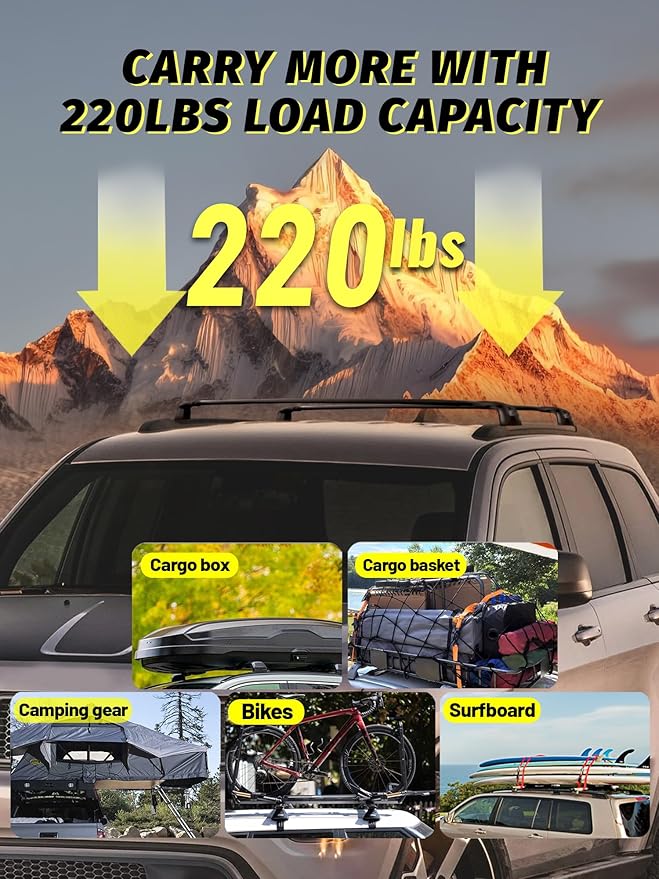 Roof Rack Cross Bars Compatible with Grand Cherokee Altitude & SRT & Trackhawk with Roof Black Moldings 2011-2021 with Anti-Theft Lock, Black Matte Aluminum Anti-Corrosion Crossbars