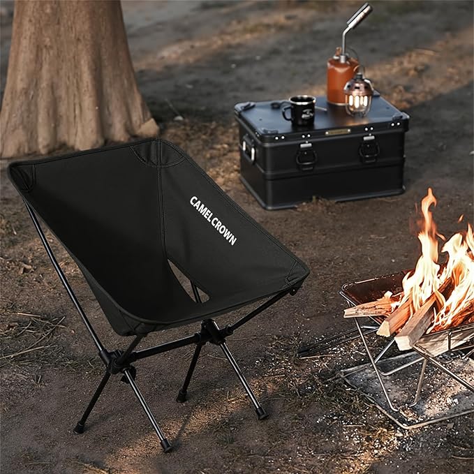 CAMEL CROWN Portable Camping Chair Folding Compact Lawn Lightweight Backpacking Chair with Carry Bag for Outdoor Hiking Beach Travel Picnic Festival Black 2pc