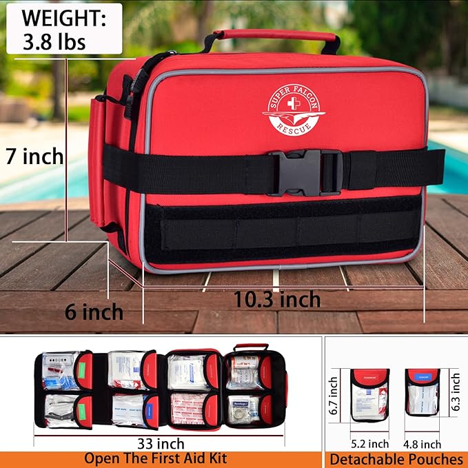 Premium Waterproof First Aid Kit (418 Pieces) for Car & Home - Color-Coded Organized Pockets, Dual-Handle Design | Emergency Survival Kit for Hiking, Camping, Backpacking and Outdoors