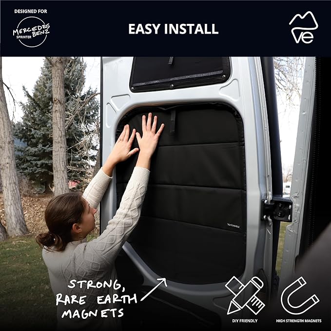 VanEssential Insulated Stealth Blackout Magnetic Window Covers Designed for Mercedes-Benz VS30 (Van Years 2019 to Current), Rear Door (Full Metal Door Frame) (Pair), Black
