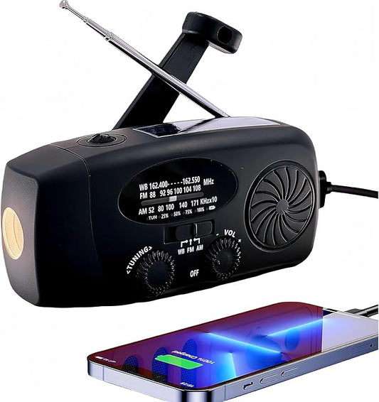iRonsnow Solar Emergency Hand Crank Weather Radio, Portable Self Powered NOAA AM/FM Radios with SOS Alarm LED Flashlight 5000mAh Smart Phone USB Charger for Camping (Black)