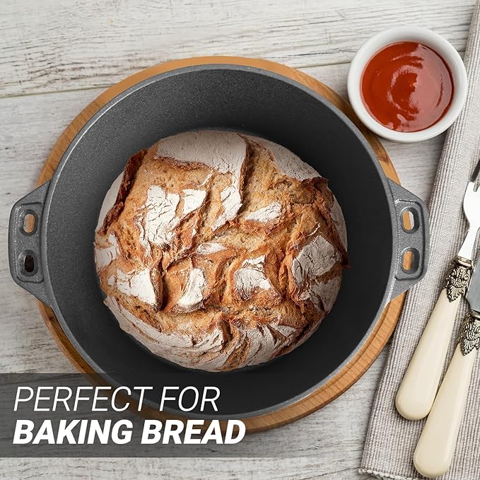 Northriver Casting 3 QT Cast Iron Dutch Oven with Lid – Pre-Seasoned Round Pot for Baking Bread, Stews & Camping – Small Dutch Oven for Oven, Stove, and Campfire Cooking