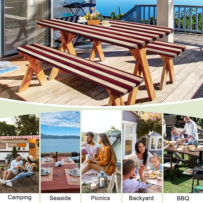 Picnic Table Cover with Bench Covers Portable Table Cloth Built-in Storage Pocket Fitted Tablecloth with Elastic Edges Waterproof Camping Essentials for Indoor Outdoor Rv,72in, American Flag