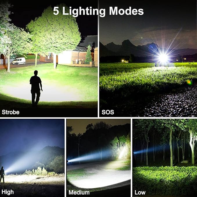 BengMxj Rechargeable LED Flashlights,990000 High Lumens Tactical Flashlight with Zoomable Super Bright Waterproof Flashlights for Emergencies,Camping,Hiking,Home