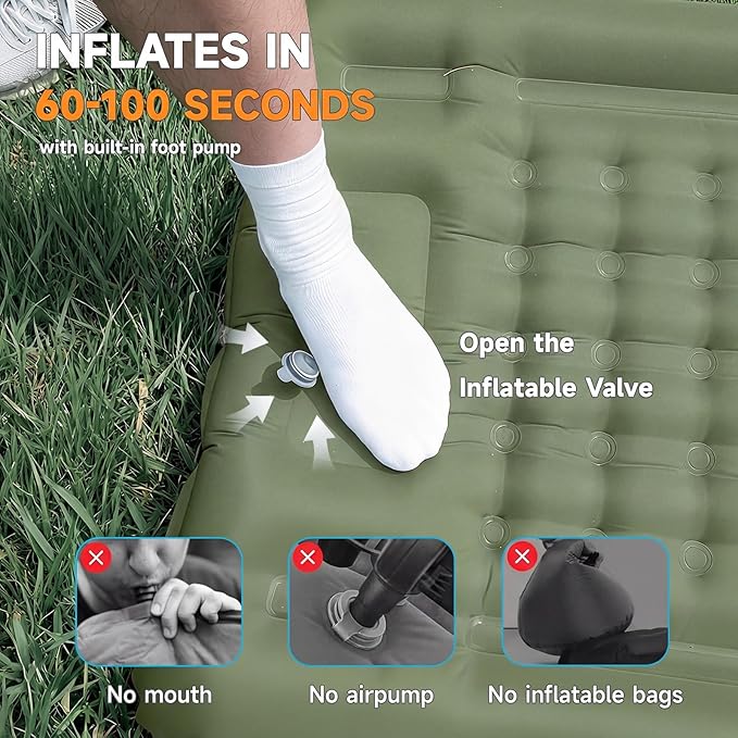 Camping Sleeping Pad, 5" Ultralight Inflatable Sleeping Mat with Pillow, Built-in Foot Pump Inflatable Sleeping Pads Compact for Camping Backpacking Hiking Traveling Tent (Green)