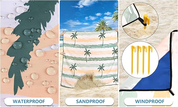 HIHOHO Beach Blanket Waterproof Sandproof Extra Large Beach Mat 79" X 83"/120"x108"for 1-8 Adults Quick Drying Durable Outdoor Picnic Mat for Beach Travel Camping Hiking