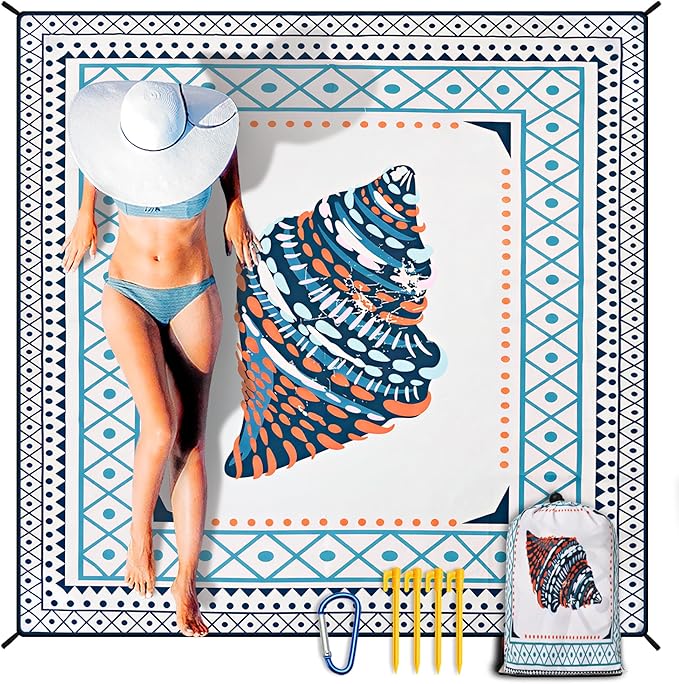 HIHOHO Beach Blanket Waterproof Sandproof Extra Large Beach Mat 79" X 83"/120"x108"for 1-8 Adults Quick Drying Durable Outdoor Picnic Mat for Beach Travel Camping Hiking