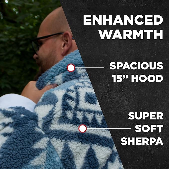 Coleman Oversized Wearable Sherpa and Micro-Mink Blanket Hoodie, Blue - One Size Fits Most