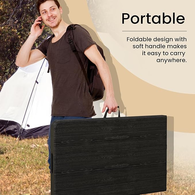 Our Modern Space 8 Feet Foldable Table with Built in Handle & Steel Legs | Heavy Duty Portable | Perfect for Party, Dining, Wedding, Events, Picnic Indoor, Outdoor, Camping, Utility, Temporary