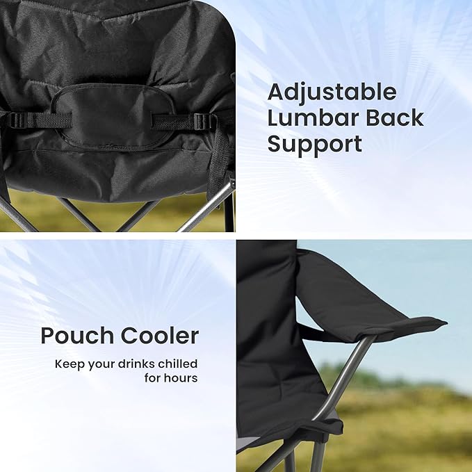 Oversized Camping Chair Heavy Duty- Portable Folding Chair, Cup Holder & Waterproof Phone Case for Adults, Beach, Hiking, Backyard (Black & Gray, 2 PCS-21)